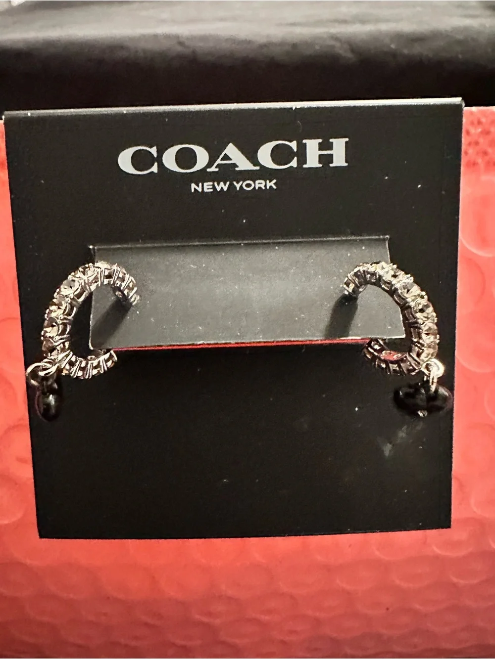 NWT Coach Women’s Black Heart Crystal Drop Heart Earrings - Picture 8 of 9